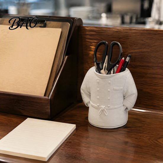 Creative Kitchen Decor for Chefs Chef Uniform Pen Holder, 3D Printed Novelty Stationery Organizer, Multifunctional Hollow Storage Box Large