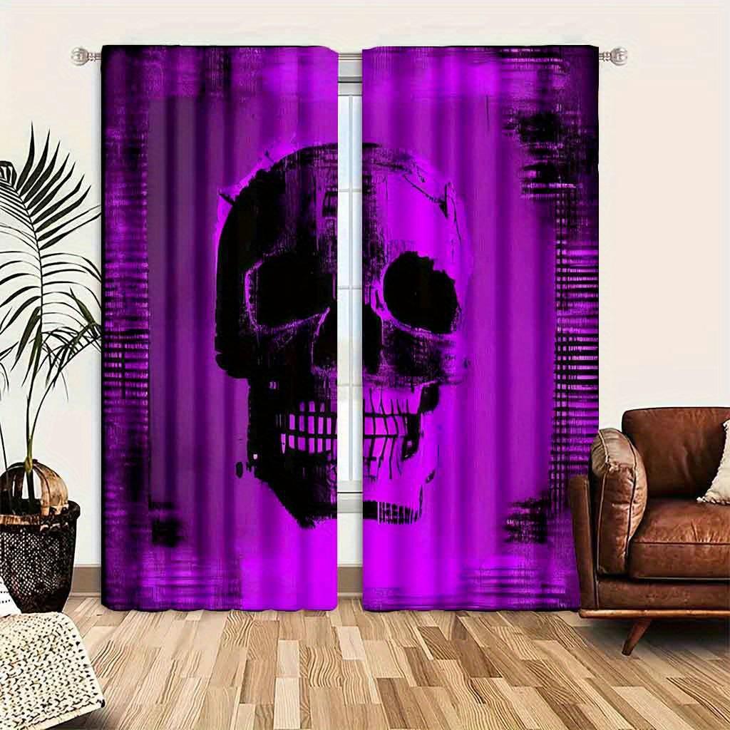 2pcs Skull Pattern Curtains Decorative Grommet Top Window Drape Window Treatments For Bedroom Living Room Home Decor Cortinas