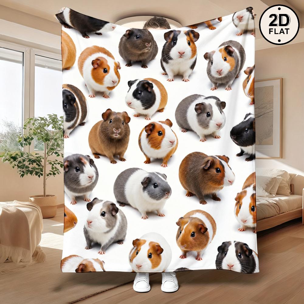 Cute Guinea Pig Pattern Flannel Throw Blanket Adorable Pet Guinea Pig Print Soft Sofa Bed Blanket