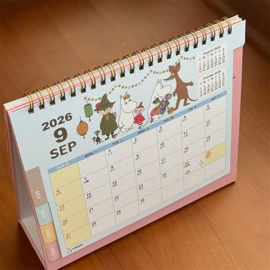 Moomin 2026 Desk Calendar, Double-Sided Print, with Photo Stickers, Home Decor, Stationery, Office Supplies, Gift, Birthday, Collectible [Parallel Imp
