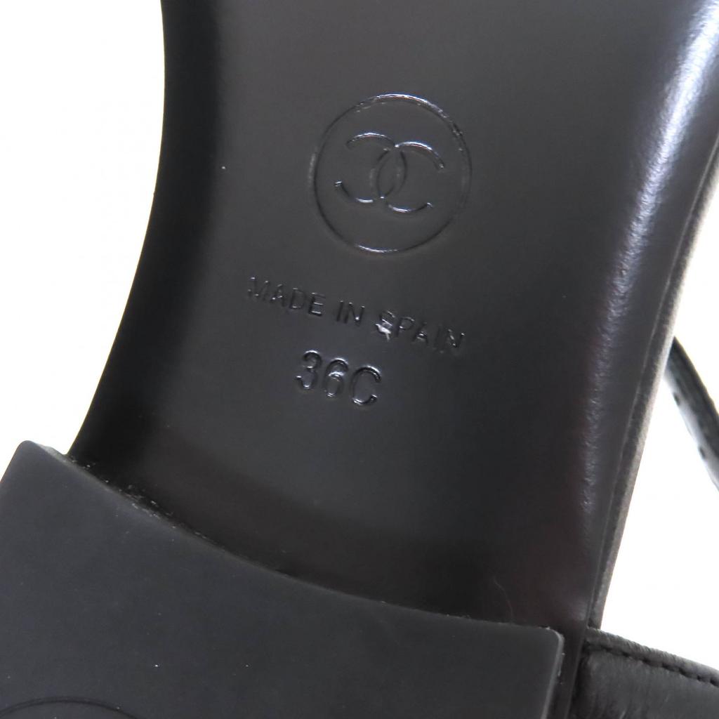CHANEL Sandals COCO Mark ankle strap thong sandal flats black leather 24C G45428 Used