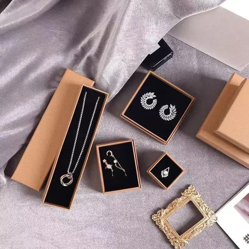 10pcs High Quality Jewelry Gift Boxes Ring Earrings Organizer Display Kraft Paper Packaging Boxes Black Sponge Birthday Wedding
