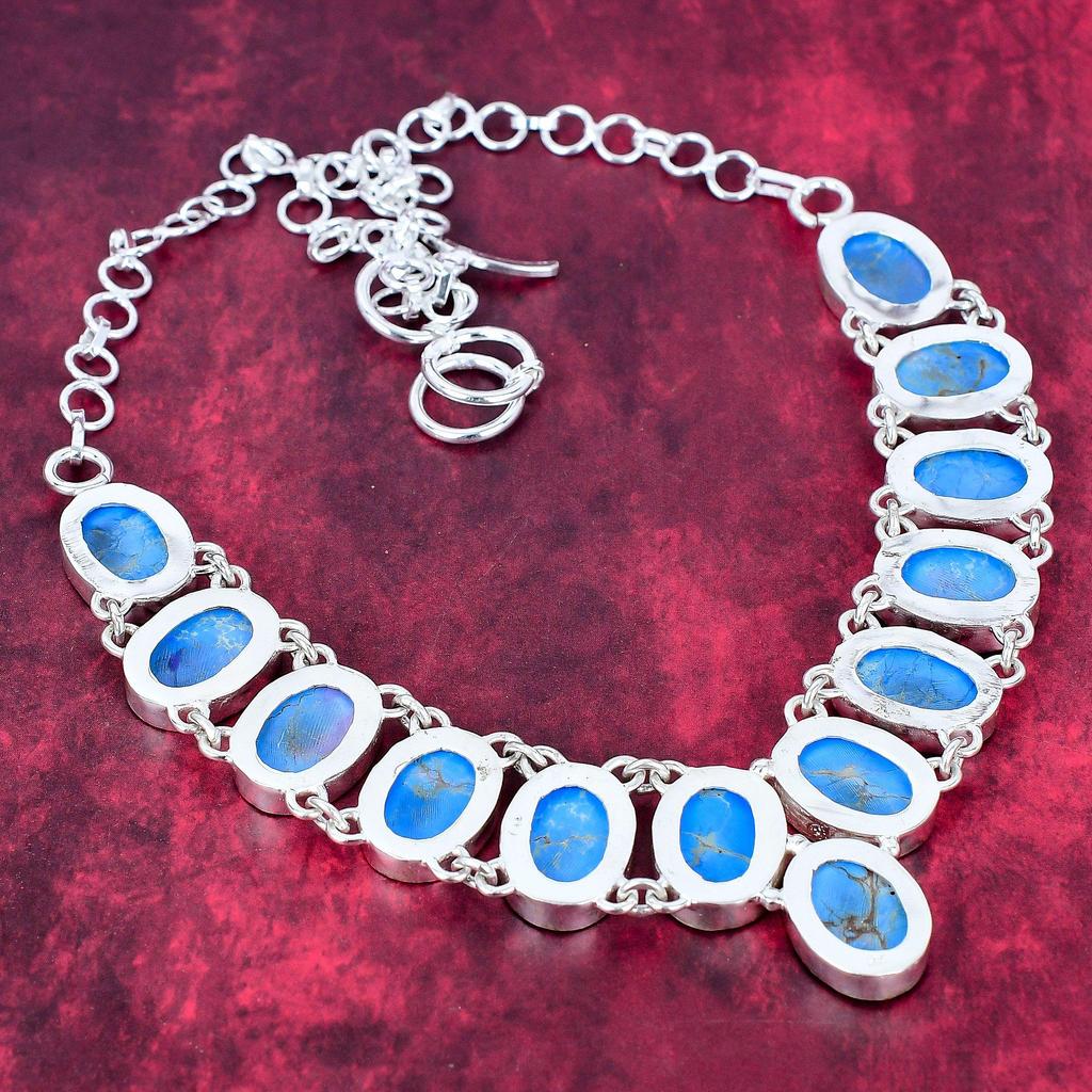 Colier cu sedimente de mare albastră Bijuterii din piatră prețioasă, colier cu lanț reglabil din argint solid 925, cadou pentru femei colier lucrat manual