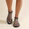 Lightweight Women's Colorful Rhinestone Sandals, Breathable Flat Mesh Glitter Beach Shoes for Water Seaside