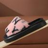 Fashion Fashion Faux Fur Cotton Slippers Women Autumn Winter Letter Print Platform Plush Slides Woman Non-Slip Warm Slipper Female