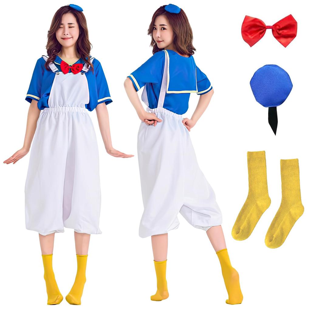TUAHOUS Halloween Cosplay Cute Sailor Uniform Anime Costume Halloween Donald Duck Costume Adult 4-Piece Sailor Uniform Set (Outfit + Tie + Hat +