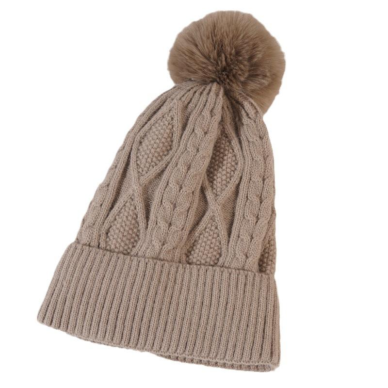 Knitted Hat for Women In Winter Warm Plus Velvet Thickened Wool Ball Wool Hat Korean Style Trendy Versatile Cycling Ski Ear Protection Hat