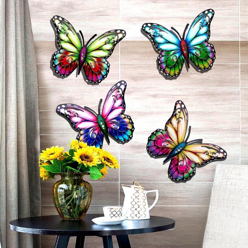 1pc Creative 2D Metal Butterfly Wall Art Decor For Garden Living Room Outdoor Indoor Wall Hanging Decorative