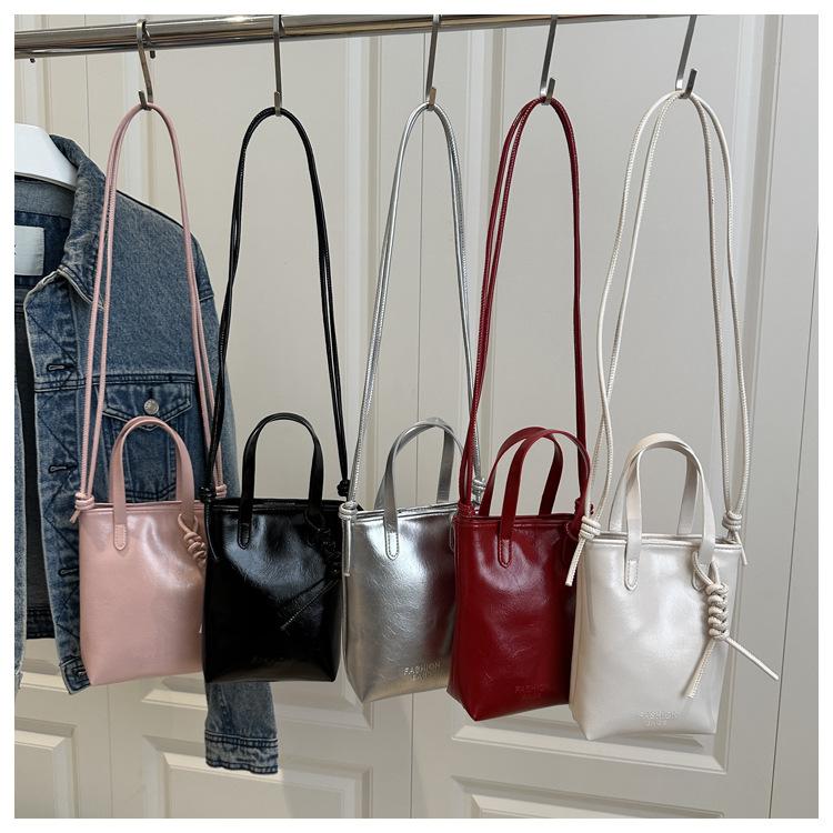 Women's Mini Faux Leather Phone Bag, Trendy Shiny Shoulder Crossbody Purse, Small Handheld Handbag for Daily Outings