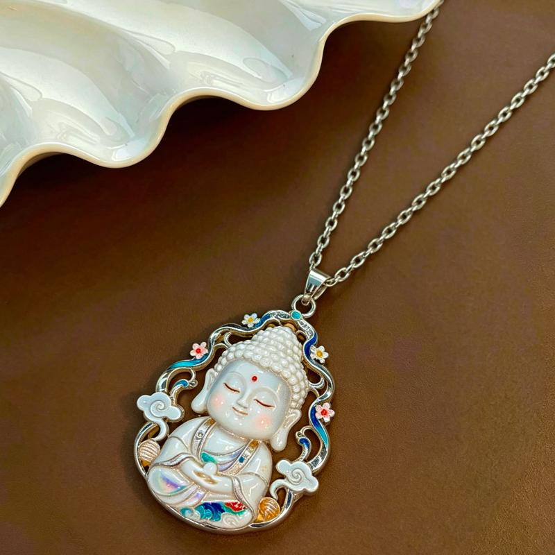Nine Tailed Fox Enamel Pendant Necklace Colorful Hand-Painted Chinese Mythology Jewelry for Women Thanksgiving Gift