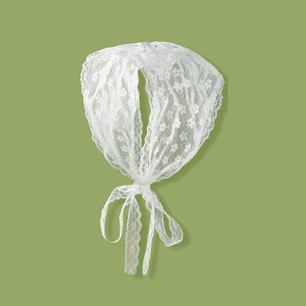 White Woven Floral Lace Hair Scarf Wraps Women Retro Headscarf Travel Hair Triangle Hat Photo A X9E4