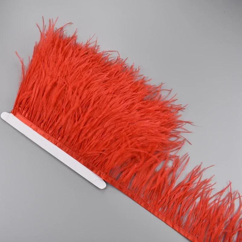 Feather1Meter Ostrich Feathers on Ribbon Tape 10-15CM White Feather Tassel Fringe Trim Boa Sewing Trimmings Clothes Accessoires Mariage