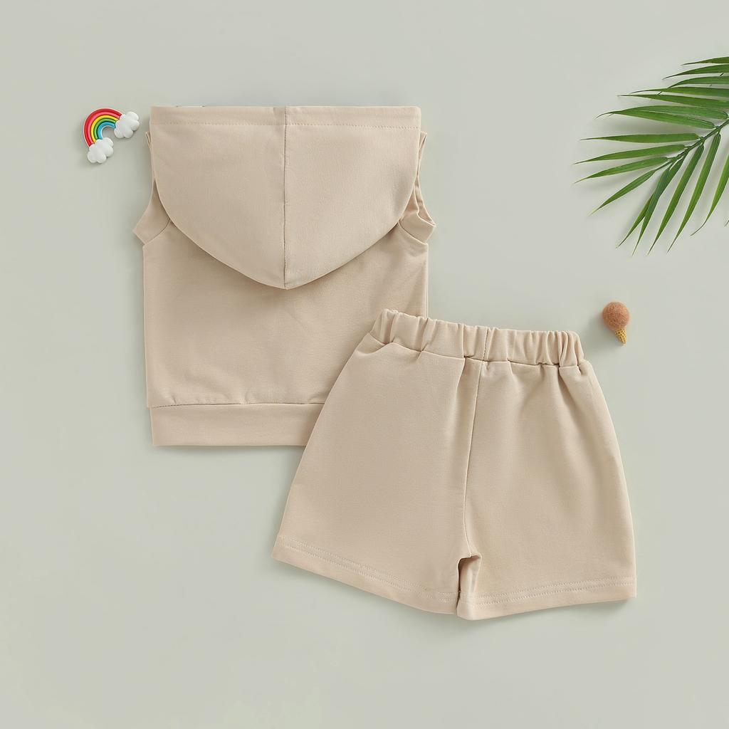 Toddler Boys 2PCS Shorts Sets Sleeveless Hooded Vest and Drawstring Checkerboard Shorts Sets