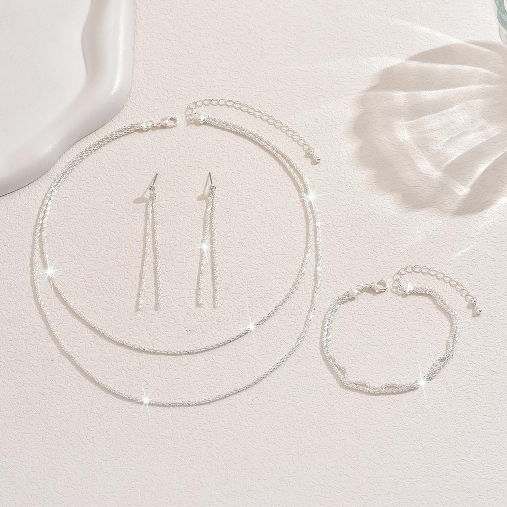 925 Sterling Silver Sparkling Necklace Women's Light Luxury Niche Design Gypsy Collarbone Chain Plain Chain Silver Bare Chain Neck Chain