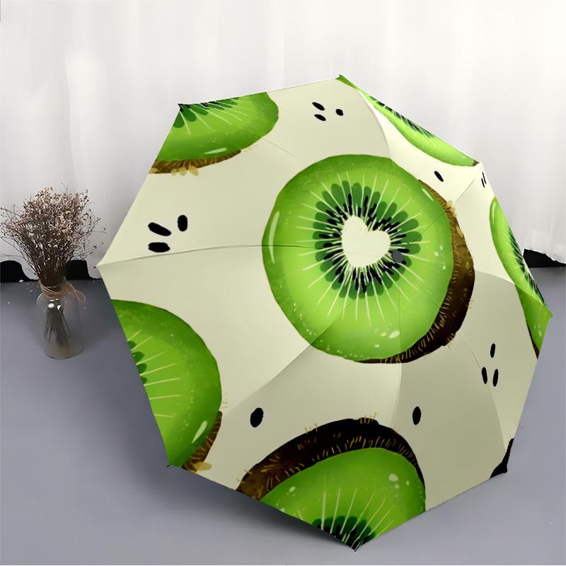 1pc Kiwi Pattern Automatic Folding Umbrella - Compact 8-Rib Design, Durable Plastic & Iron, Daily Use Z1230069