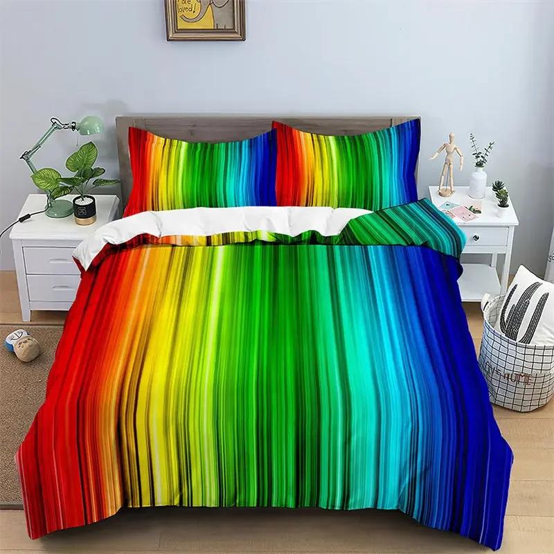 Abstract Geometric Rainbow Plaid Comfortable Duvet Quilt Cover Pillowcase Bedding Set Children Bedroom Decoration Home Textile