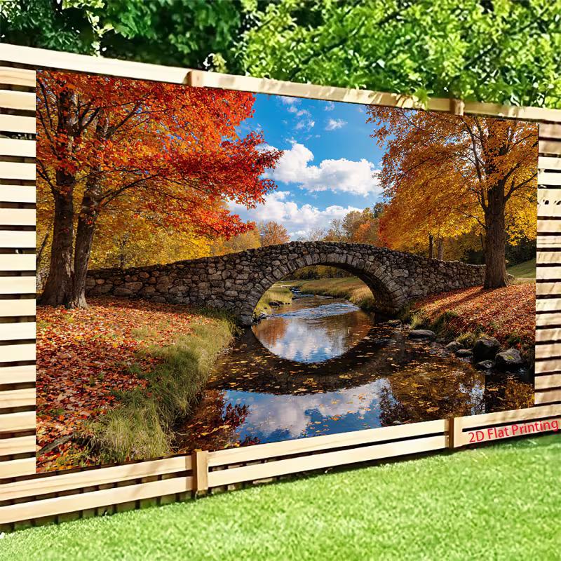 2D Autumn Nature Backdrop Cloth Stone Bridge Fall Photography Background