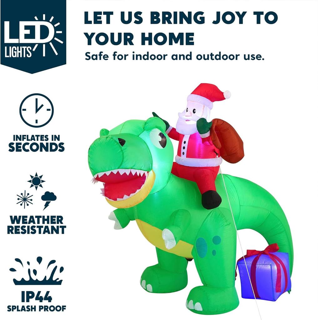 Joyfy 6 FT Christmas Inflatables Santa Dinosaur Outdoor Decorations Christmas Blow Ups Yard with Built-in LEDs for Holiday Party