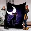 Moon Cat Print Flannel Blanket, Soft Warm Lightweight Throw Blanket for Living Room,Sofa Bed Camping Office