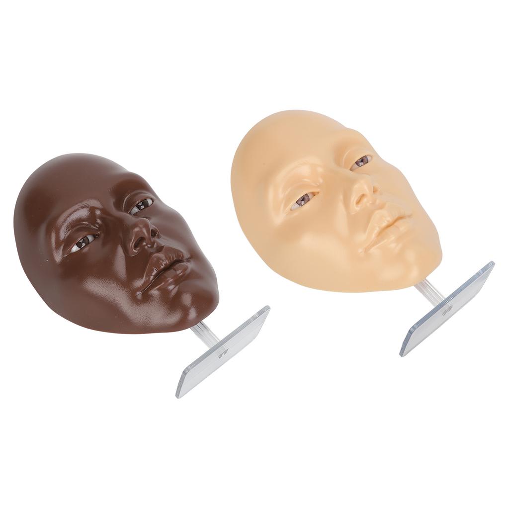 2 Set Makeup Practice Face 5D Silicone Full Face Makeup Mannequin Face with Stand for Emerging Makeup Artist