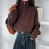 Half-zipper sweater women's loose outer wear autumn and winter new pullover short high-waisted design bottoming knitted sweater top