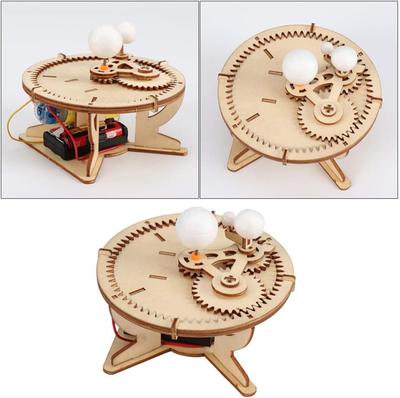 DIY Model sluneční soustavy Dřevěné puzzle Mechanická sada Montáž Slunce Země Měsíc Planeta Dětská výchova Vědecké hračky