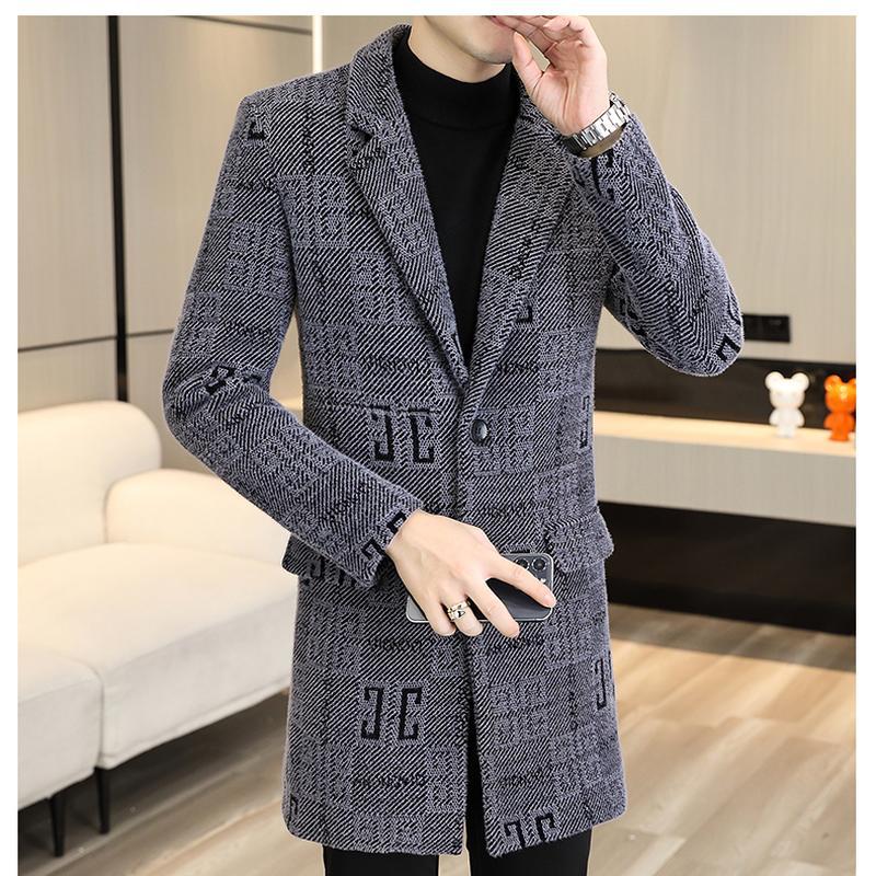 

Шерстяное пальто средней длины с мужским хлопком и облегающим красивым осенне-зимним утолщенным повседневным шерстяным плащом с воротником костюма