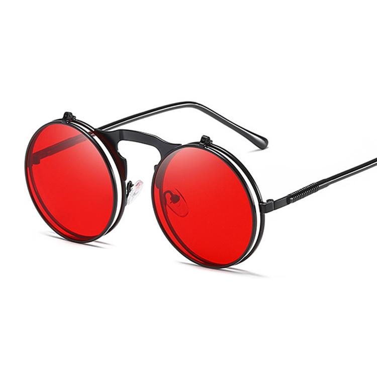 Round Steampunk Sunglasses Man Vintage Flip Celebrity Sun Glasses Male Driving Superstar Luxury Brand Designer Metal Shades