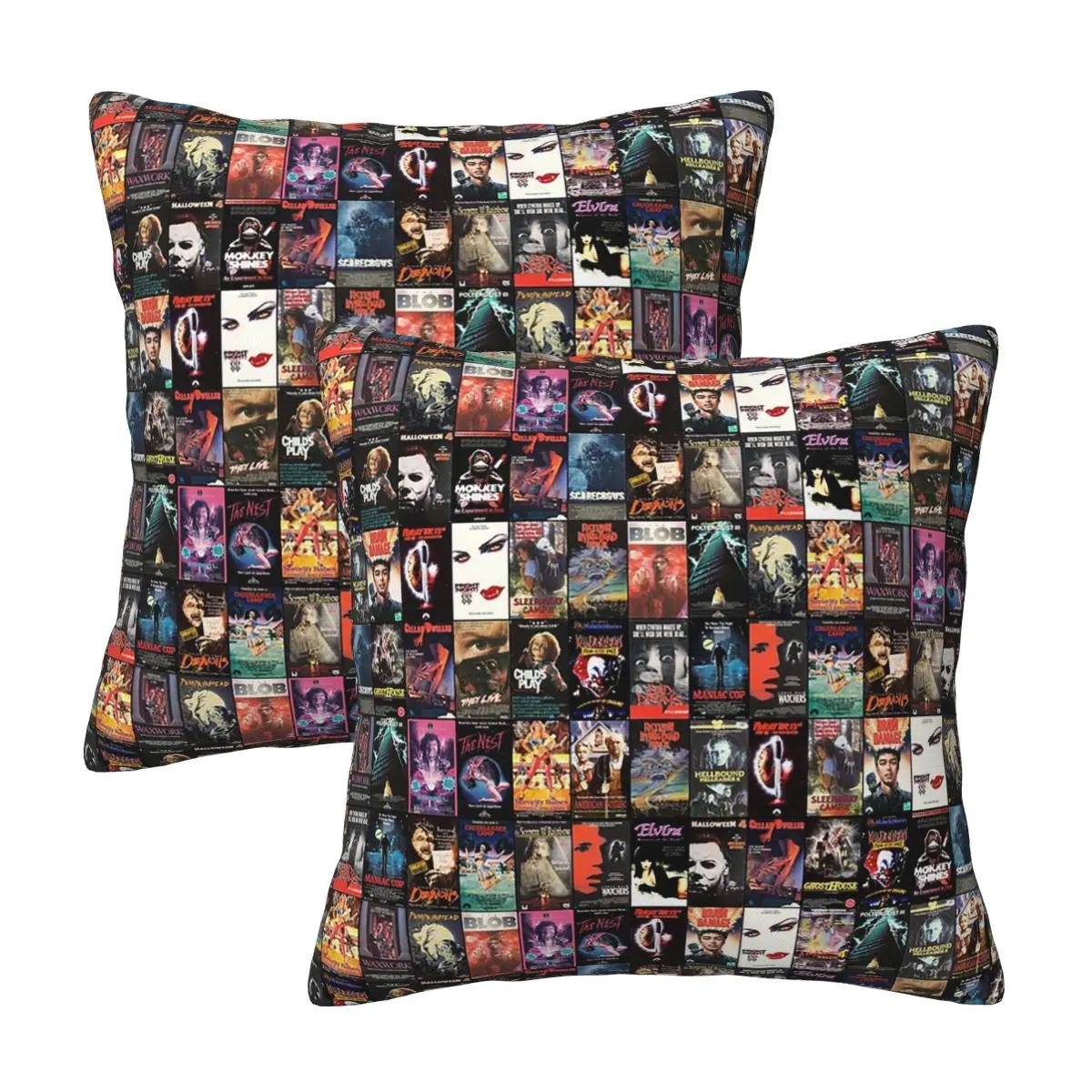 Retro Horror Vhs Artwork 1988 2 Pcs Square Pillowcase Pillow Cover Cushion Zip Decorative Comfort Throw Pillow For Home Bedroom Peach skin 18*18(CM)-2Pcs