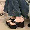 Small Thick-soled High-heeled Flip-flops Women's Shoes 2025 Summer New Fashion Women's Wedge Heel Waterproof Table Sandals