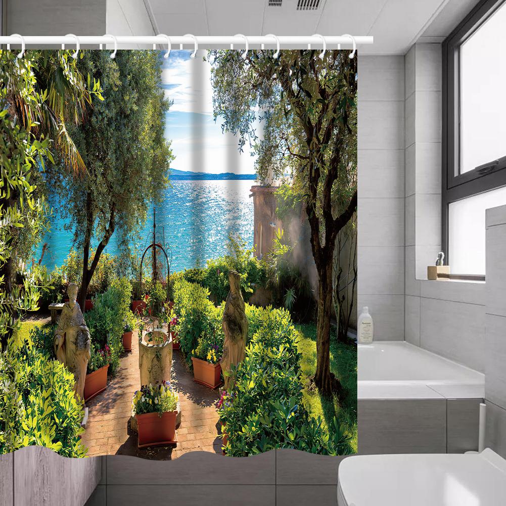 3D Printing Shower Curtain 180x180cm/180x200cm Window Scenery Green Plant Landscape Bathroom Curtains With Hooks Waterproof