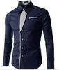 Camicia da Uomo Elegante a Maniche Lunghe a Righe, Vestibilità Slim Fit, Color Block, Quattro Colori A20