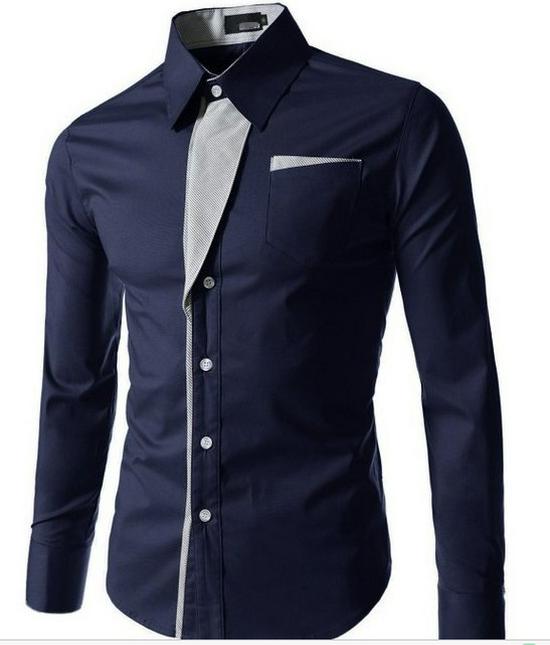Camicia da Uomo Elegante a Maniche Lunghe a Righe, Vestibilità Slim Fit, Color Block, Quattro Colori A20