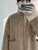 Men's Lambswool Thickened Winter Cotton Jacket with Velvet, American Retro Style, Warm Furry Woolen Coat, Trendy Stand Collar, Cool and Handsome Look