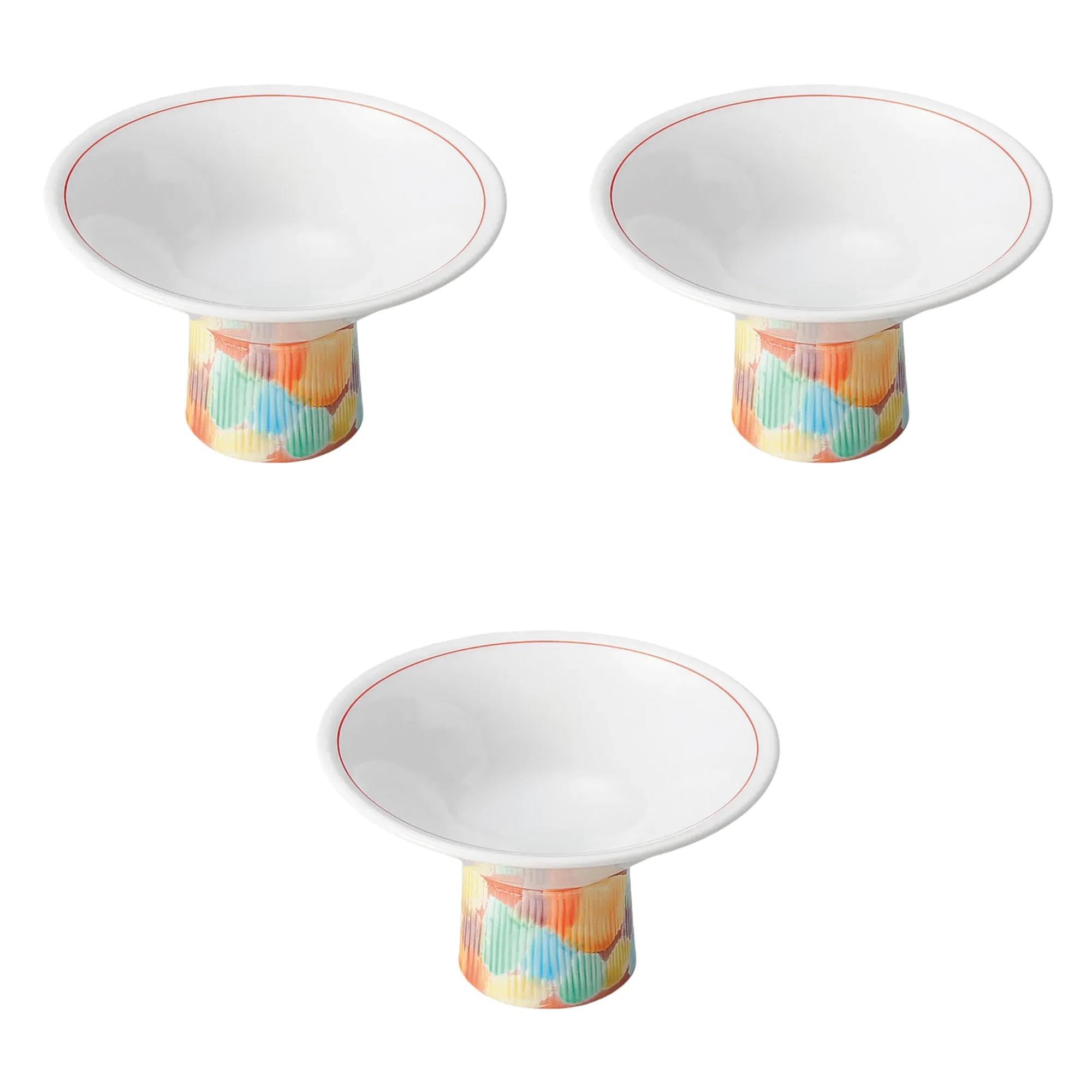 

Set of 3 Red Kochi Small Bowls x Setomonohonpo 4.5cm High-Footed [13.2 7.5cm]