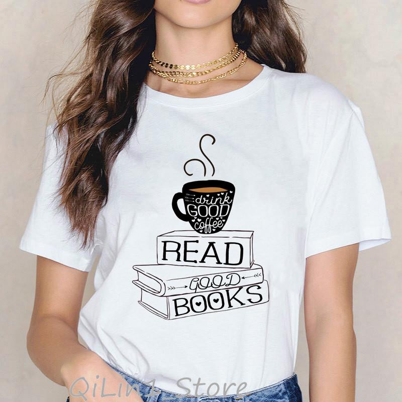 

Drink Good Coffee Read Good Books Funny Graphic T Shirts Women Roupas Tumblr Summer Top Female T-Shirt Vintage T Shirt Clothes XXXL білий