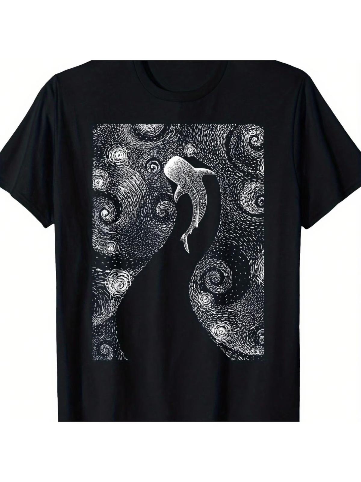 Men S Whale Shark Graphic T-Shirt - Black & Nautical Whale Shark Design with Sta S разноцветный