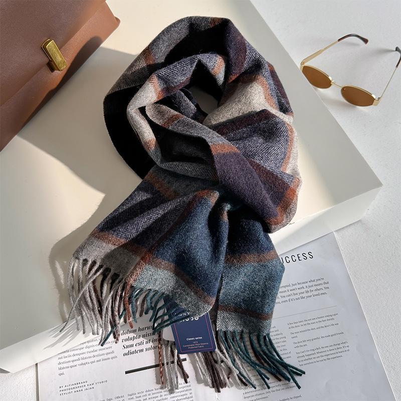 Wollschal für Damen, Herbst/Winter, Vintage-Preppy-Stil, kariert, Wickelschal, Pashmina Mujer Femme Foulard Bufanda Schal Stola