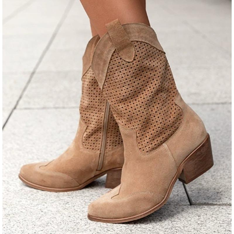 Fashion New Style Popular White Western Fashion Cowboy Boots Low Heels Women's Mid-Calf Luxury Cowgirl Boots Casual Shoes Zapatos Mujer