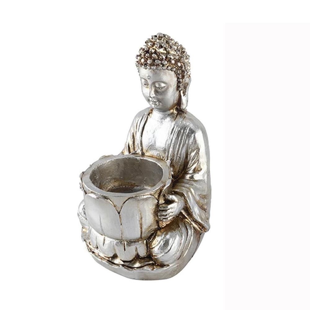 

Sturdy Resin Buddha Candlestick Classical Buddha Tealight Ornament Photography Prop серебряный
