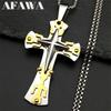 Christian Double Large Cross Pendant Necklace for Women Men Stainless Steel Gold Silver Color Hip Hop Chain Faith Amulet Jewelry
