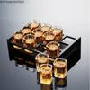 Glass Liquor Set White Wine Glass with Wooden Cup Holder Spirit Glass Shot Glasses Set Glass Cup Brandy Cups Drinking Glasses