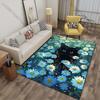 Multiple sizes Black cat amid blue daisies Print Carpet for Living Room Bedroom Sofa Home Decor Non-slip Mat Luxury Gift