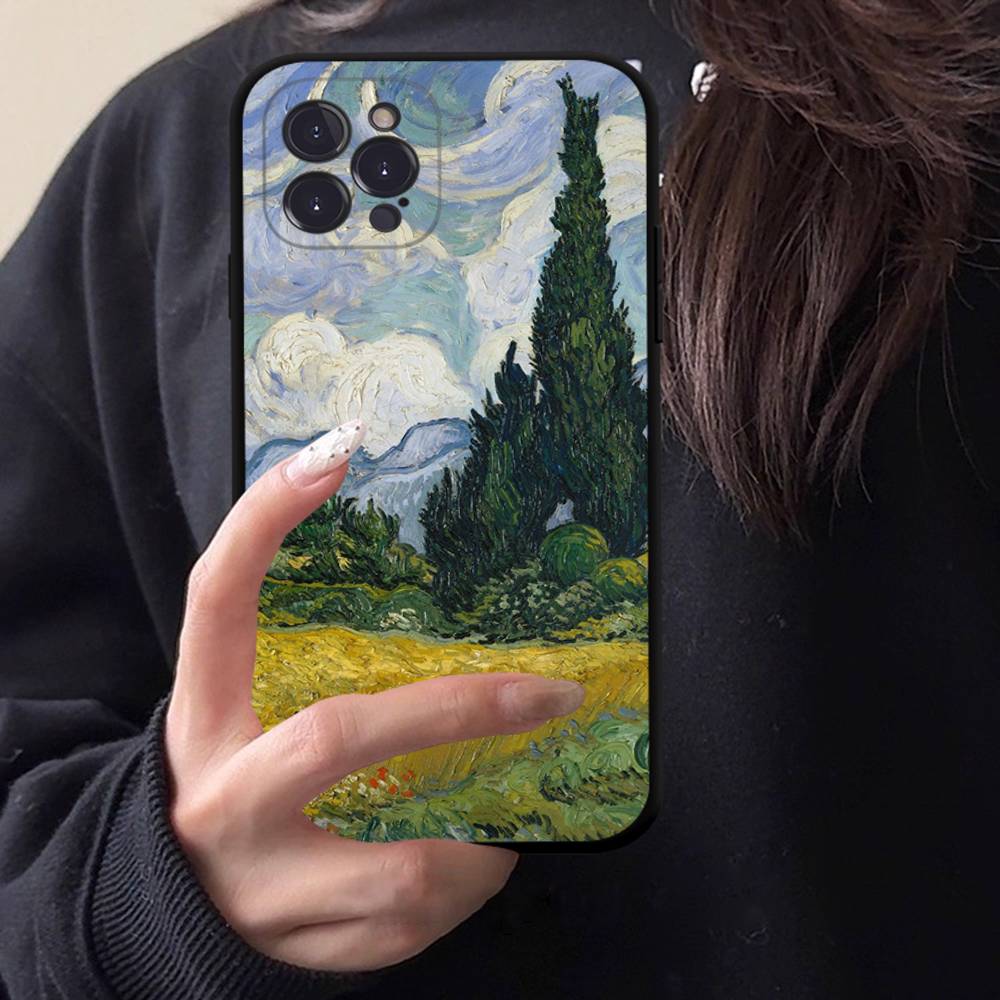 Retro Van Gogh Oil Paint Black TPU Phone Case Fashion For iphone17 Air 16 15 14 13 12 Pro 11 Pro Max Plus Protective Case