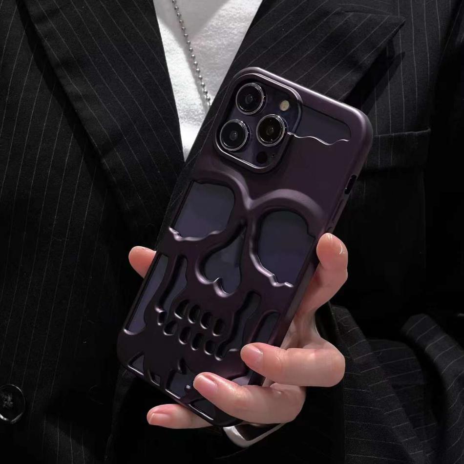Luxus-Skelett-Schädel-Hülle für iPhone 11 12 13 14 15 Pro Max Handyhüllen Stoßfeste Rückabdeckung Kamera voll schützen Hollow Funda