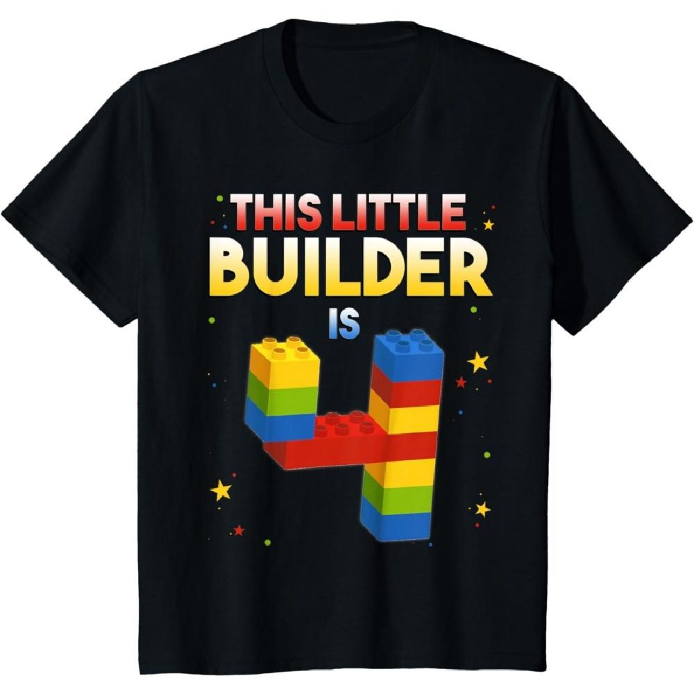 

4 Years Old Builder Boy Girl Gift Building Blocks Birthday T-Shirt S