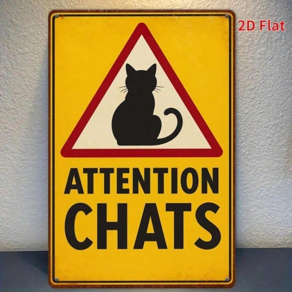 Retro Yellow Black Cat Metal Sign Waterproof Rustproof Country Style Warning Plaque 7.87x11.81Inch 2D Flat Decor