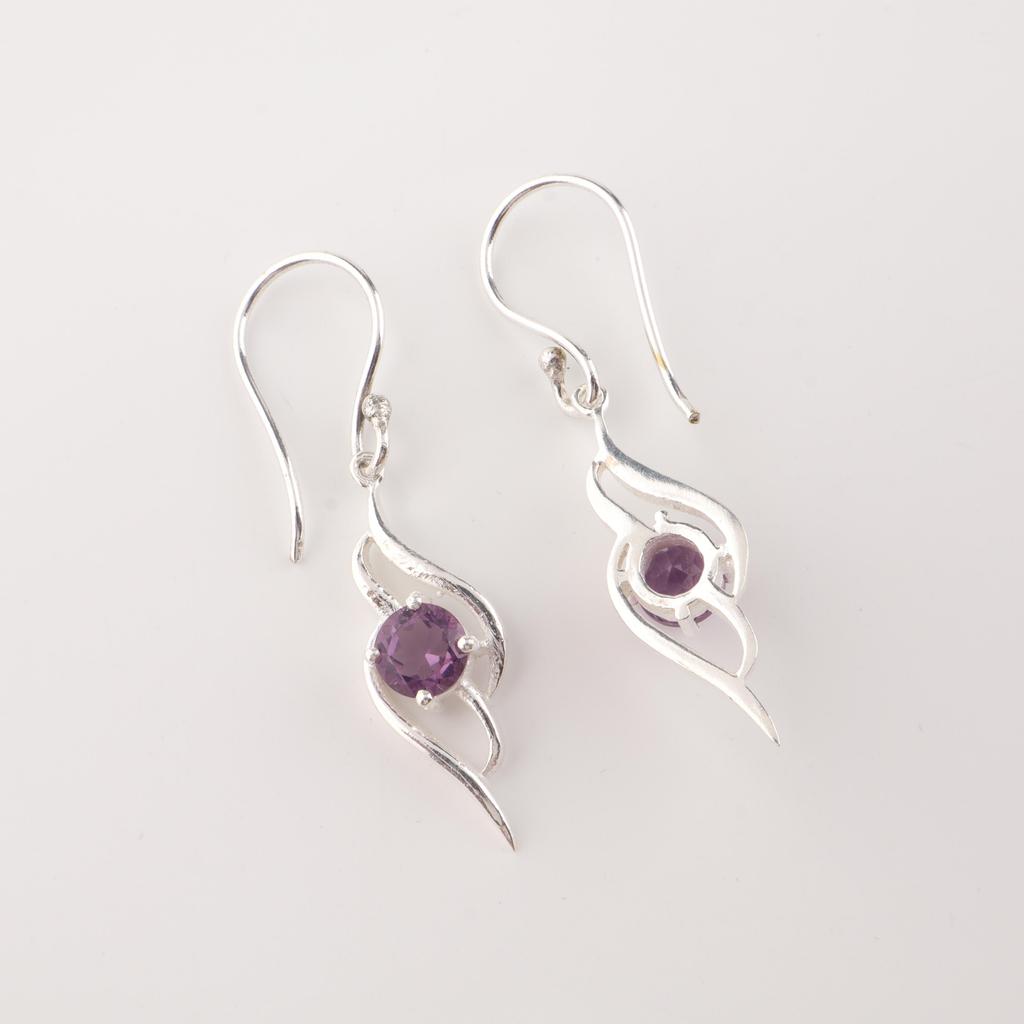Lila Amethyst Edelstein 925 Sterlingsilber Schmuck Hübscher Hängeohrring 1,7" Zum Verschenken CE-22-2