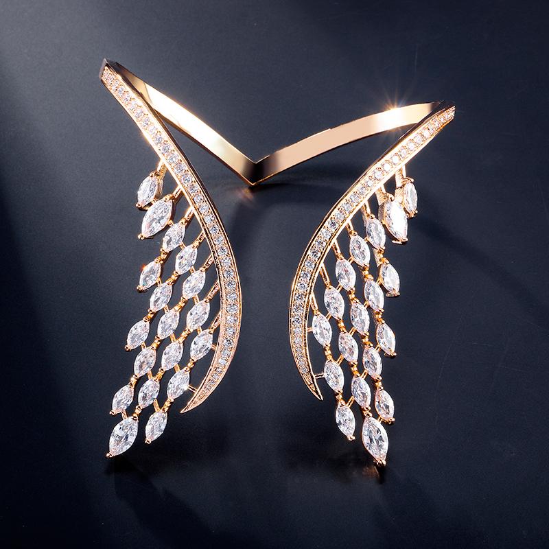 

ZAKOL Роскошный браслет-кафф в форме крыльев цвета белого золота, набор колец для женщин, AAA кубический цирконий, свадебный, для вечеринки, женский, циркон