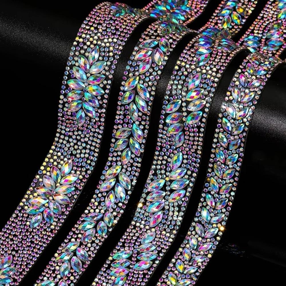 1Yard/90cm Self-Adhesive Rhinestone Trim Multi-color Crystal DIY Rhinestone Trimming Tape Iron On AB Color Crystal Tape